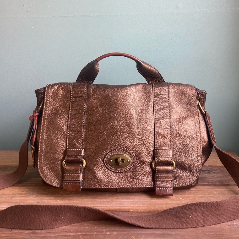 Vintage Fossil Pebble Leather
Crossbody Messenger Bag Metallic Bronze